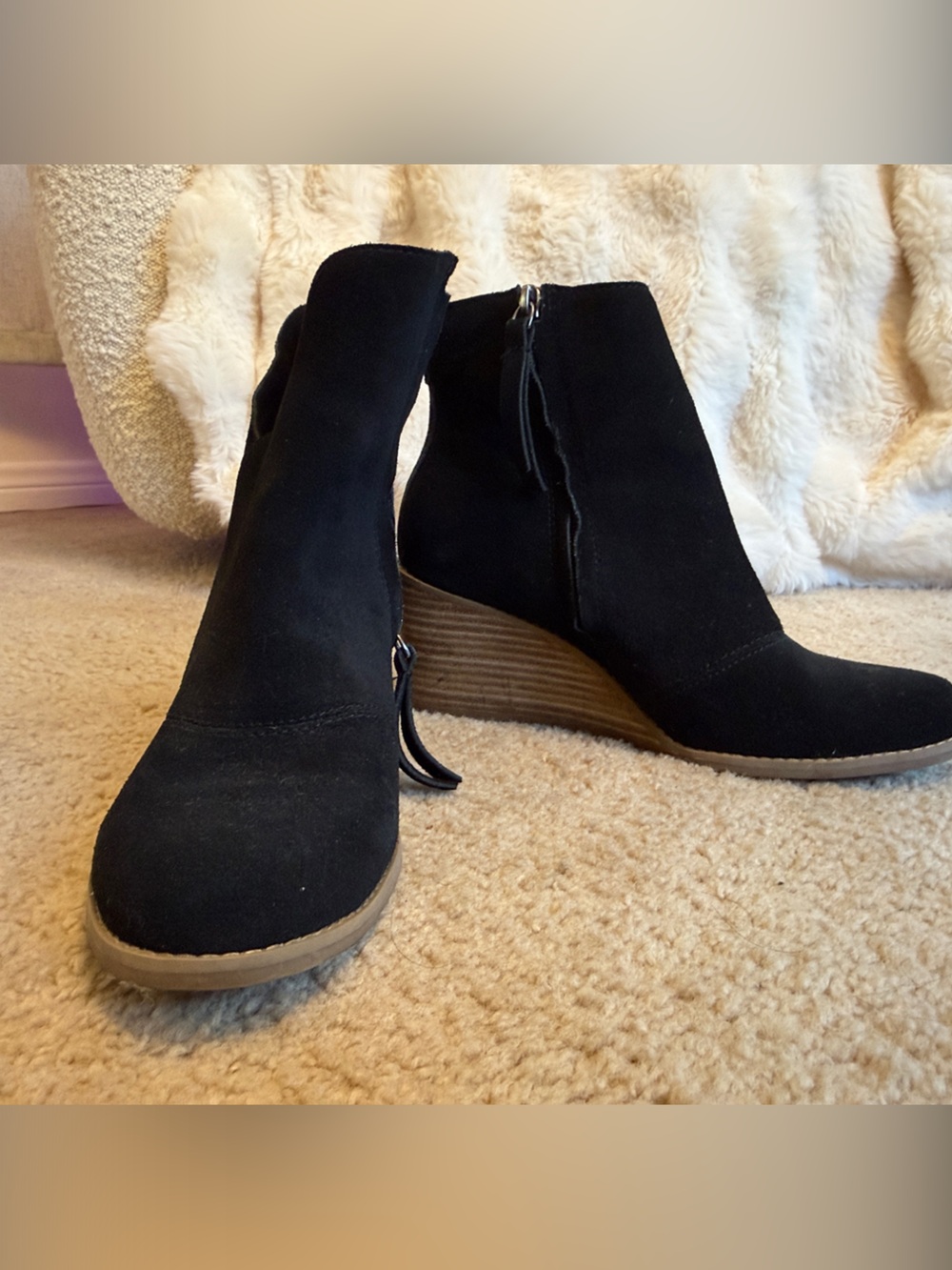 Toms Black Suede Wedge Ankle Booties